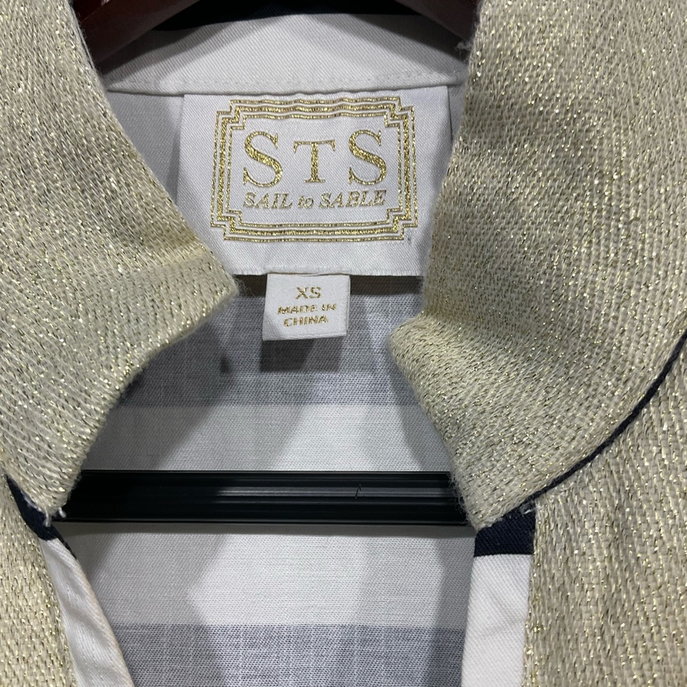STS Sail to Sable navy & white striped dress gold collar & neckline, side zip XS - Picture 3 of 16